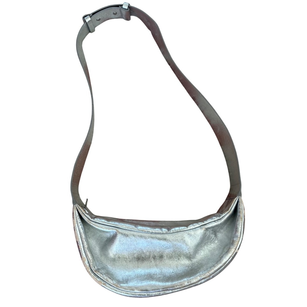 COS Silver Metallic Leather Swing Crossbody